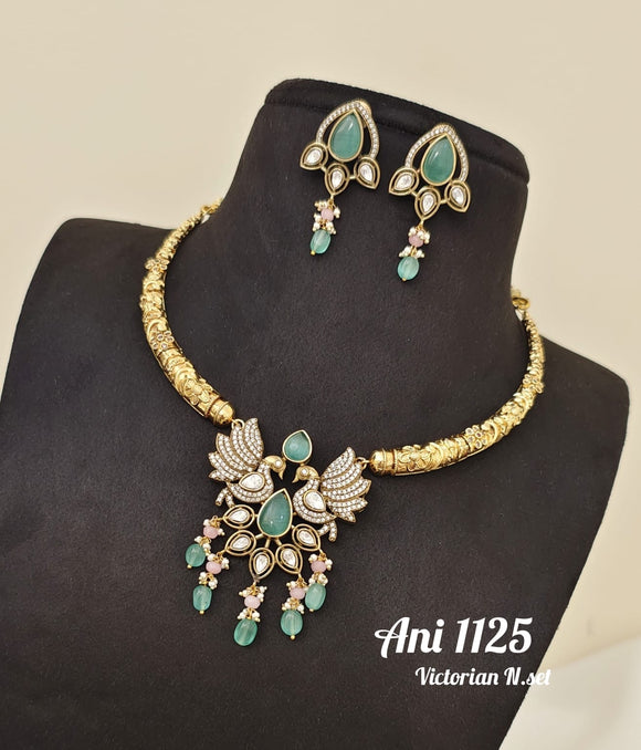 Dimple ,Agave Green stone  studded Victorian Finish Necklace Set for Women -LR001AGS