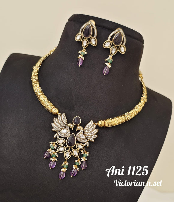 Parineeta , Purple Stone studded Victorian Finish Necklace Set for Women -LR001PS