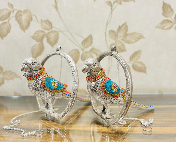 German Silver Hand Engraved Parrot with Semi Precious Stone work-LR001SP