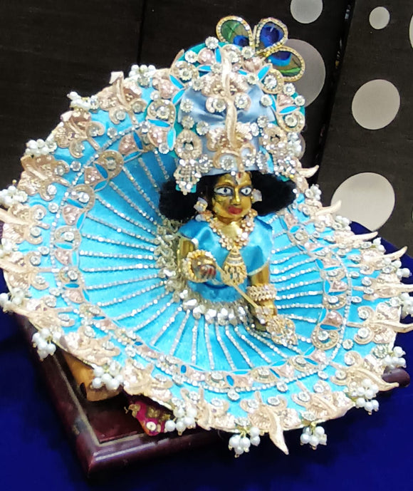 Ajanma , Beautiful Blue shade Poshak with Morpankh Design Mukut for Laddu Gopal -BRIJ001LGBL