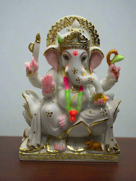 Vinayaka in Marble , Beautiful Marble Carved Statue of Lord Ganesha -NUPUR001V