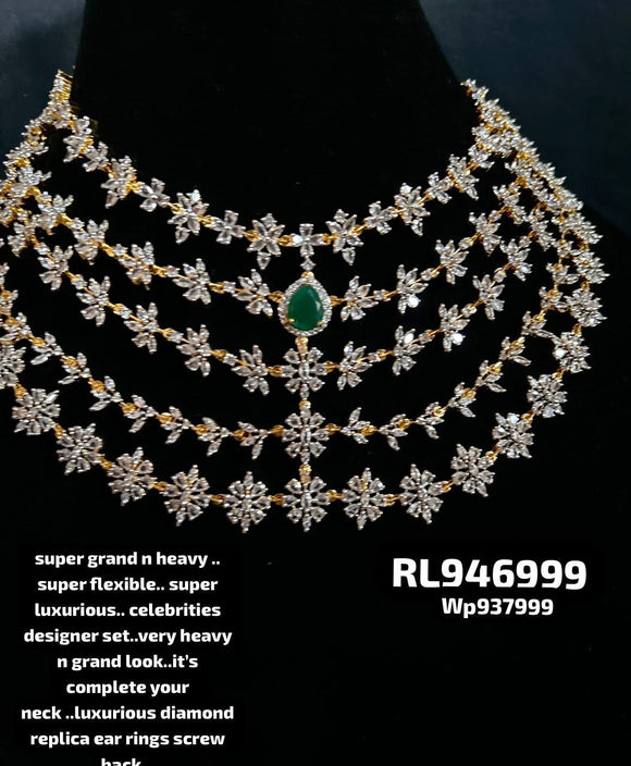 Asha , elegant Grand Diamond Choker Necklace Set with screw back earrings-LR001CSB