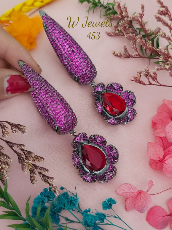 Malaika , Purple and Red Combination Stone studded Dangling earrings for women -SONAM001PR