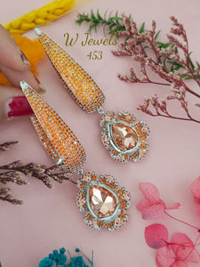 Karishmaa ,Yellow Stone studded Dangling earrings for women -SONAM001Y