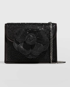 PARTY PARTY Black  Crystal-Embellished Flap Flower Full Stone Work Sling clutch -KJF001SCB