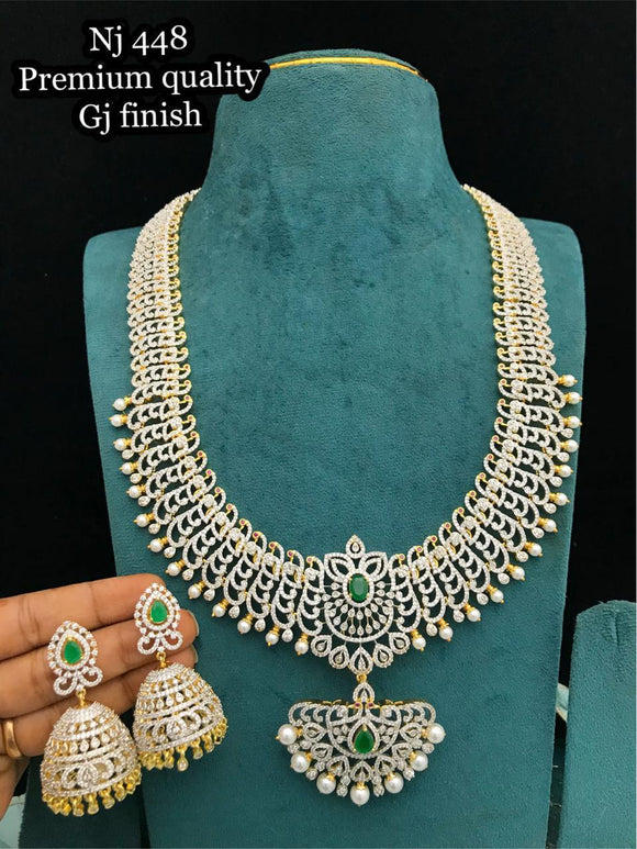 Kadambari , Silver Finish Long Diamond Design Necklace with Matching Jumka for women -LR001LNSK