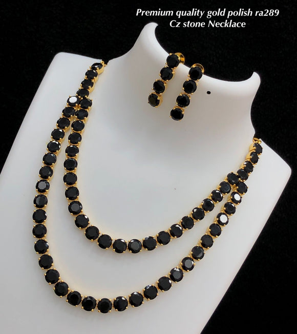 Kalika , Gold Finish Premium Quality Black 2 Layered CZ Stone Necklace Set for women -SHAKI001BK