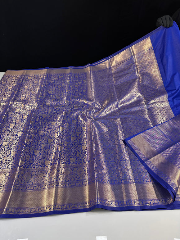 Blue shade Soft Bridal Semi -Kanchi Saree in Brocade Weaving Pattern -SRI001BS