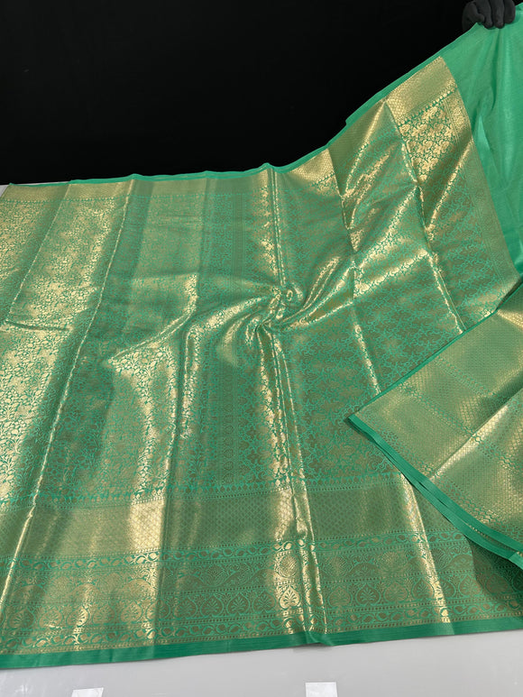 Pista Green shade Soft Bridal Semi -Kanchi Saree in Brocade Weaving Pattern -SRI001PS