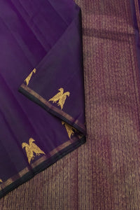 Brinda, Purple Shade Pure kanchipuram silk saree handwoven with 2 g pure jari traditional pattern-SACHI001PS