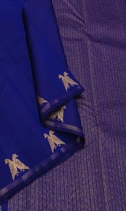 Neelima , Indigo Blue Shade Pure kanchipuram silk saree handwoven with 2 g pure jari traditional pattern-SACHI001BC