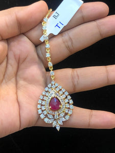 Sangini , Gold Jewelry Finish Diamond Replica Mangtikka  with Pink Ruby centre stone for women -SANDY001DPR