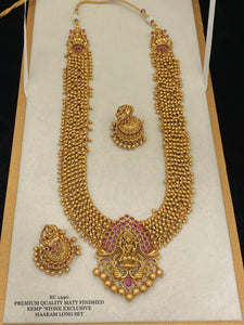 Parvathy , Elegant Long Matte Gold Finish Temple Maggam Necklace Set for women -LR001LNSM