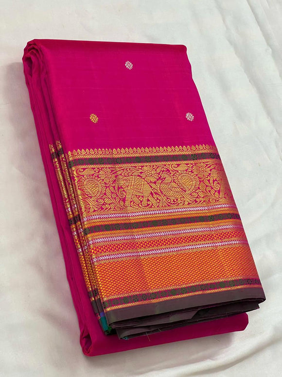 Malavika , Pongal Festival Special Yellow and Red Combination Pure Kanjeevaram Silk Saree for Women -SACHI001YR (Copy)