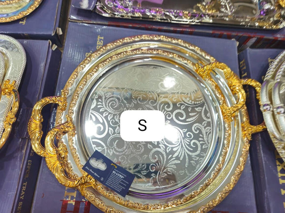 Set of 2 Golden Trays for Weddings and Special Occassions-DEEP001T