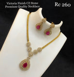 Vanaja , elegant Gold Finish Ruby Pink  stone pendant necklace set for women -SHAKI001RPN