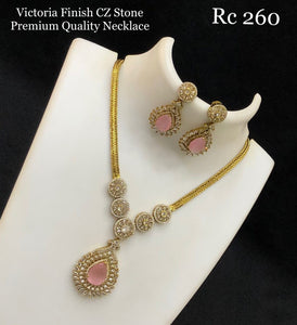 Sulabha , elegant Gold Finish Pastel  Pink stone pendant necklace set for women -SHAKI001PPN