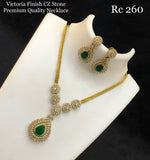 Pratibha , elegant Gold Finish Green stone pendant necklace set for women -SHAKI001GN