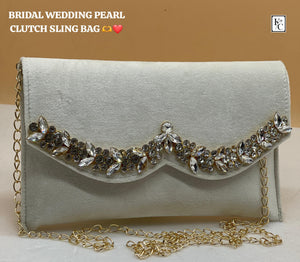 Bridal Wedding Pearl Velvet clutch Sling bag for Women -LYF001PS