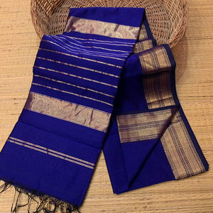 Indigo  Blue Shade Maheshwari jari border jari Pallu saree for Women -SRI001IB