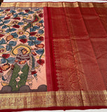 Janaki , elegant Pen Kalamkari Drawn Saree in Pure Kanjivaram Silk -SACHI001PKA