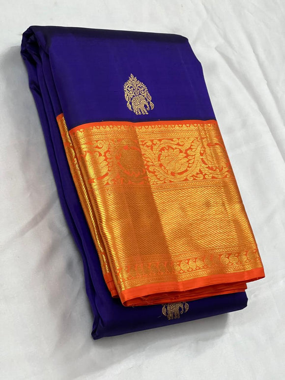 Sursundari , elegant Blue and Orange Color Combination Kanjeevaram Silk Saree for Women -SACHI001BO