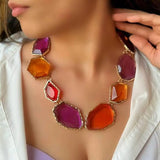 Malala , Multicolor transparent onyx crystal necklace in gold plated for women -JAY001SN