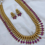 Priyanka , Pink Ruby Kemp Studded Premium Quality Matt Finish Long Necklace Set for women -SHAKI001LNSP