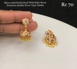 Sunanda , Micro Gold finish Pearl with Ruby stones Premium Quality Jumka / Jimki with Srew back -SHAKI001SBJ