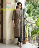 Premium South cotton handloom kurti with temple border on yoke and sleeves Paried with handloom cotton pants and dupatta-FOF001KWD