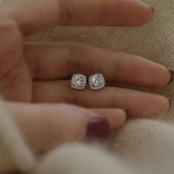 Sandy , Extraordinary Cushion cut studs, made with high quality zircon diamond in Sterling silver -SANDY001ZS