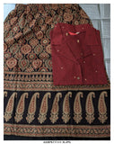 Jacquard Woven Handloom Coat Collar Neck Cotton Top with Ajrakh Printed Straight Cut Skirt -KIA001ST