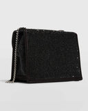 PARTY PARTY Black  Crystal-Embellished Flap Flower Full Stone Work Sling clutch -KJF001SCB