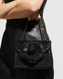 PARTY PARTY Black  Crystal-Embellished Flap Flower Full Stone Work Sling clutch -KJF001SCB