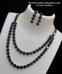 Devika, Gold Finish Premium Quality Deep Blue 2 Layered CZ Stone Necklace Set for women -SHAKI001BL