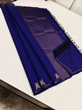 Neelima , Indigo Blue Shade Pure kanchipuram silk saree handwoven with 2 g pure jari traditional pattern-SACHI001BC