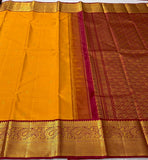 Malavika , Pongal Festival Special Yellow and Red Combination Pure Kanjeevaram Silk Saree for Women -SACHI001YR