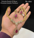 Vanaja , elegant Gold Finish Ruby Pink  stone pendant necklace set for women -SHAKI001RPN