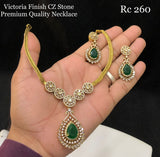 Pratibha , elegant Gold Finish Green stone pendant necklace set for women -SHAKI001GN