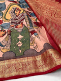 Janaki , elegant Pen Kalamkari Drawn Saree in Pure Kanjivaram Silk -SACHI001PKA