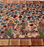 Janaki , elegant Pen Kalamkari Drawn Saree in Pure Kanjivaram Silk -SACHI001PKA