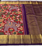 Kadambari , elegant Pen Kalamkari Drawn Saree in Pure Kanjivaram Silk -SACHI001PK