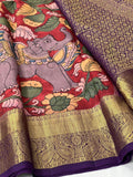 Kadambari , elegant Pen Kalamkari Drawn Saree in Pure Kanjivaram Silk -SACHI001PK