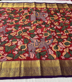 Kadambari , elegant Pen Kalamkari Drawn Saree in Pure Kanjivaram Silk -SACHI001PK