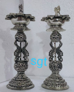 KESARI, PAIR OF 2  ANTIQUE FINISH GERMAN SILVER DEEPAM -SGTSL001K