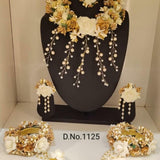 TRENDY PEARL GOLD FLOWERS FLORAL JEWELLERY SET FOR WOMEN -SKDFJ001