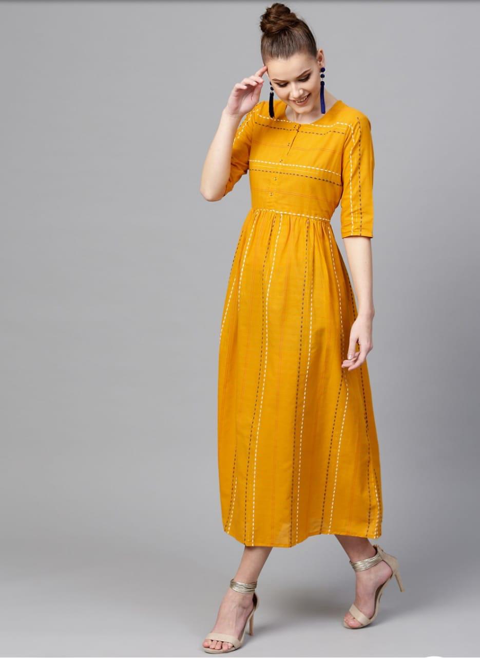 Mustard Color Elasticated Off-Shoulder Beachwear Dress