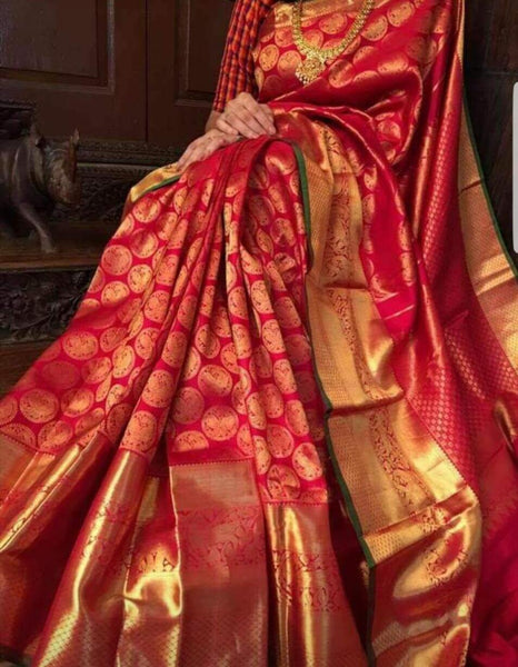 Buy Satrani Art Silk Red & Gold Color Poly Silk Saree with Blouse piece |  sarees for Women| saree | sarees Online at Best Prices in India - JioMart.