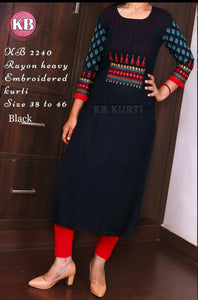 Black Rayon Heavy embroidered  kurti.KB -2240