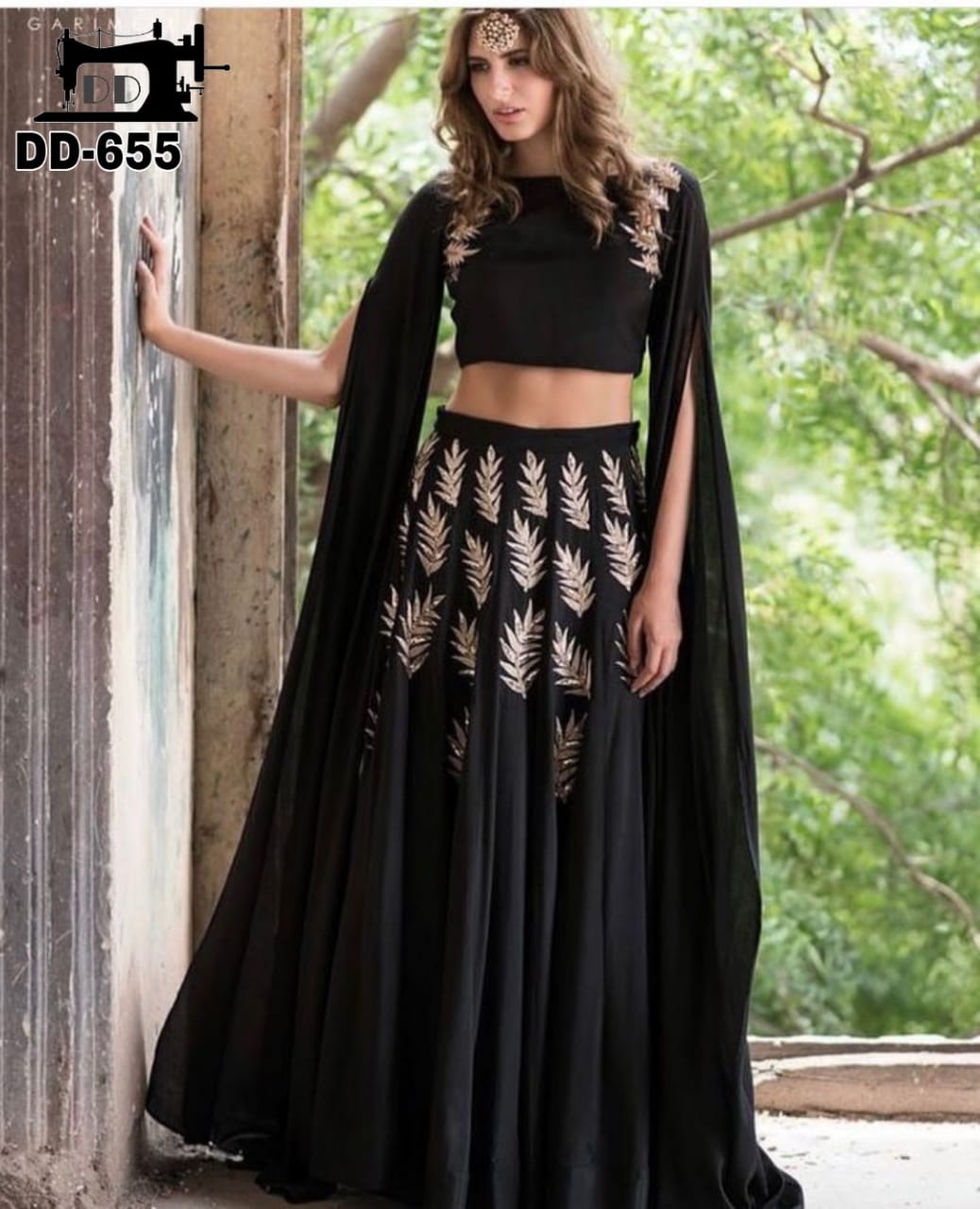 Buy Stylish Black Sequins Georgette Party Wear Crop Top Lehenga Online